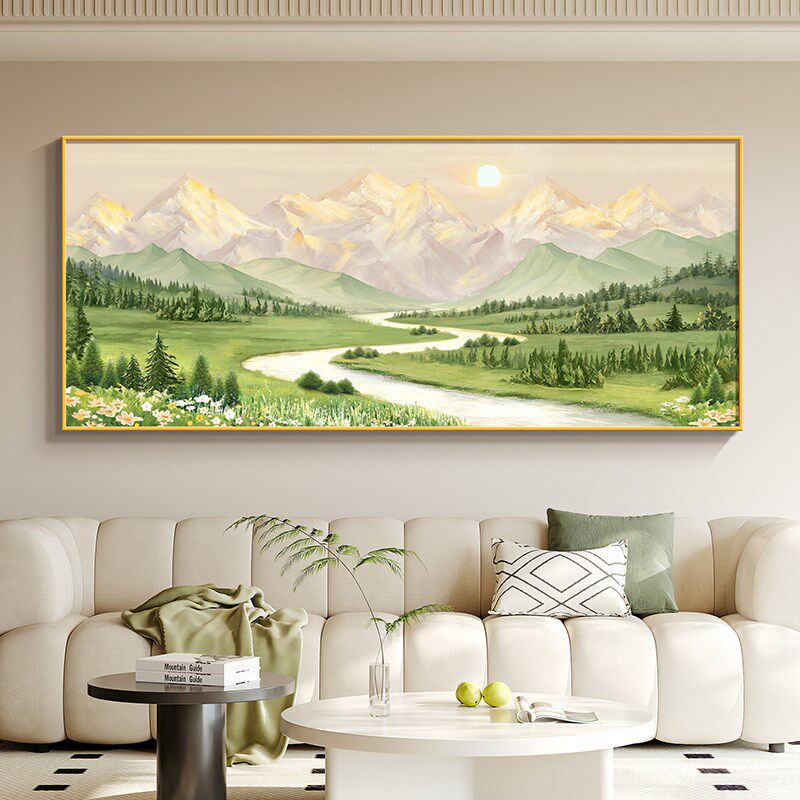 日照金山风景装饰画油画源远流长客厅沙发背景墙山水画办公室挂画,淘宝优惠券,粉丝福利购,淘宝优惠卷