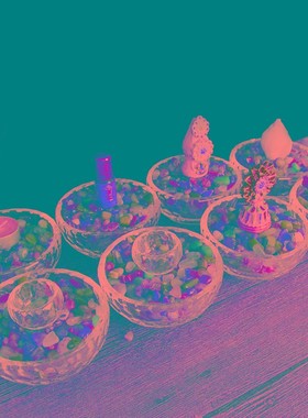 密宗八吉祥佛前水晶供水碗七宝石朵玛食子供具摆件八供全装