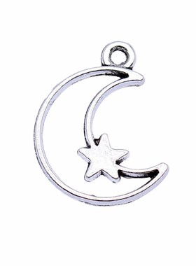 WYSIWYG 20pcs 16x14mm Antique Silver Color Hollow Moon Stars