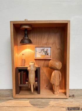 木质小夜灯艺术家居咖啡店内装饰品工艺品桌面创意礼品原木风摆件