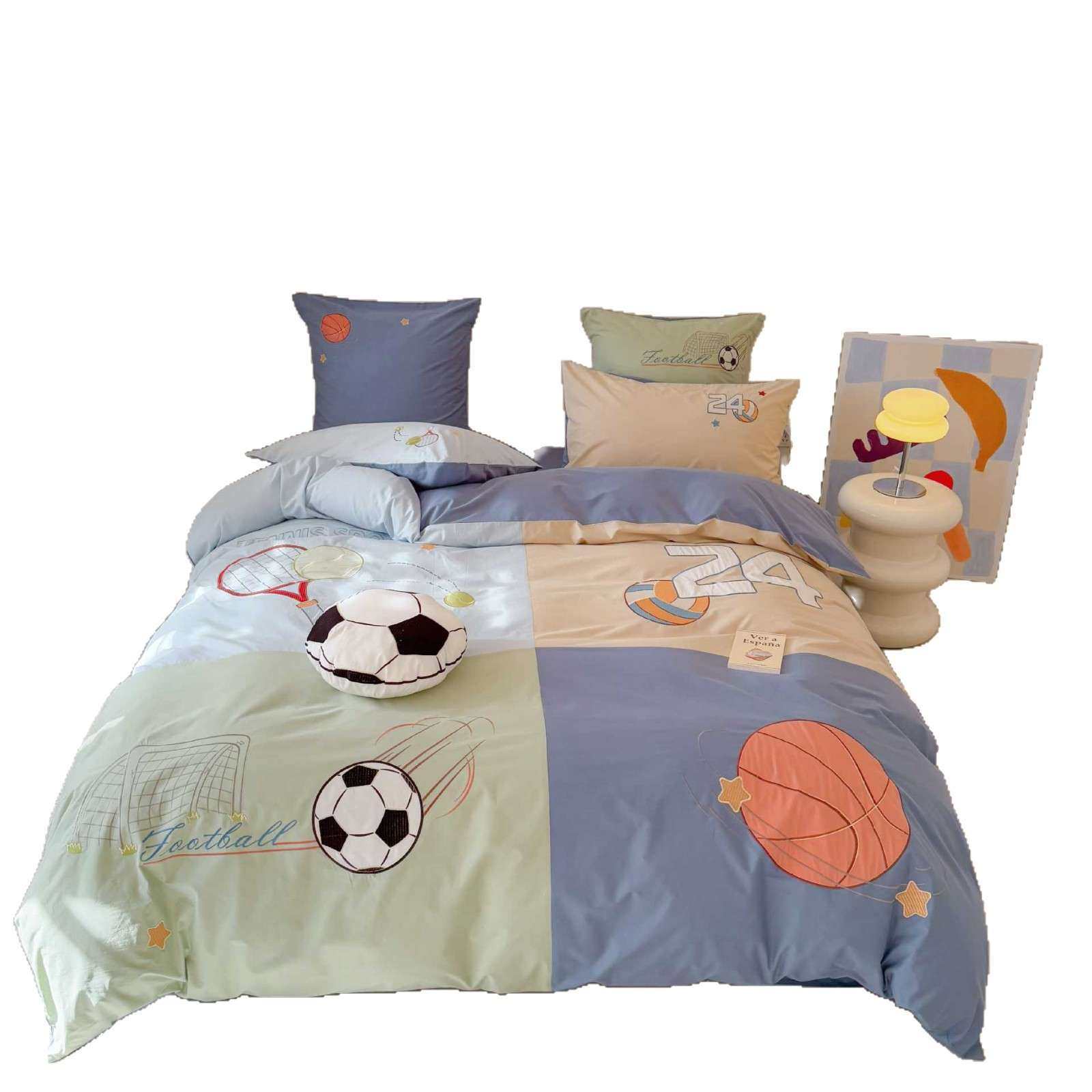 送抱枕！运动风少年儿童全棉水洗棉三四件套贴布刺绣床单被套床品,淘宝优惠券,粉丝福利购,淘宝优惠卷