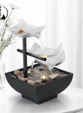 程序员桌面循环流水摆件室内小型招财客厅办公室玄关装饰品开业礼