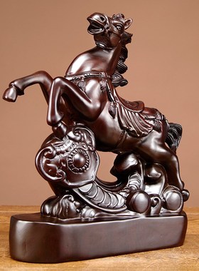 黑檀木雕马摆件实木质马到成功家居办公室客厅装饰摆设开业送礼品