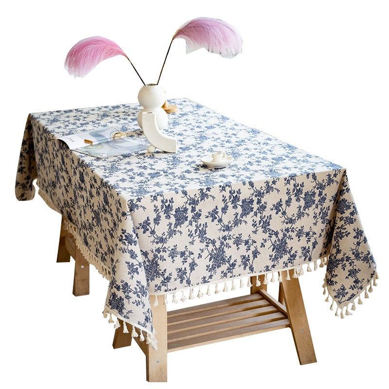 法式复古蓝玫瑰棉麻餐桌布野餐布圆桌布茶几布正方盖巾拍照背景布,淘宝优惠券,粉丝福利购,淘宝优惠卷