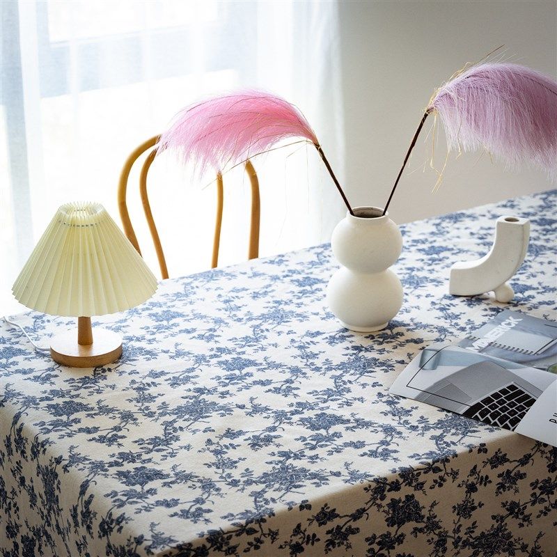 法式复古蓝玫瑰棉麻餐桌布野餐布圆桌布茶几布正方盖巾拍照背景布,淘宝优惠券,粉丝福利购,淘宝优惠卷