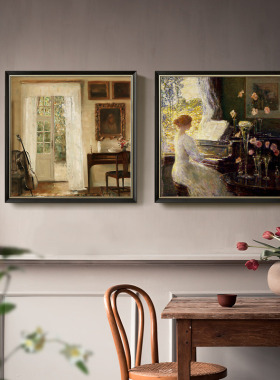 二狗姑娘 霍尔索室内大提琴 欧式样板房卧室风景画挂画装饰画墙画