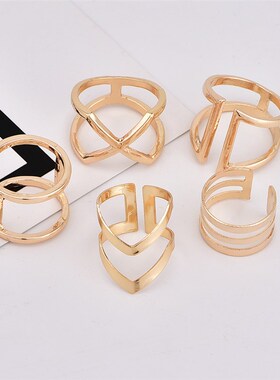 Womens ring combination set geometric V-shaped x hollow out
