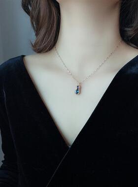 New blue crystal zircon exotic peanut titanium steel necklac