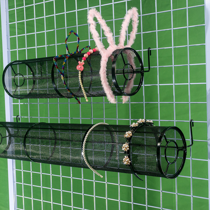 Headband rack porous board hole board hook grid mesh shelf wall-mounted jewelry rack hairband cylinder boutique store