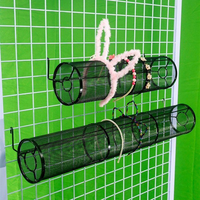 Headband rack porous board hole board hook grid mesh shelf wall-mounted jewelry rack hairband cylinder boutique store