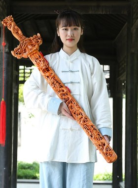 肥城桃木剑开过驱光的邪小挂件原木大号纯手工剑摆件镇家屋宅一米