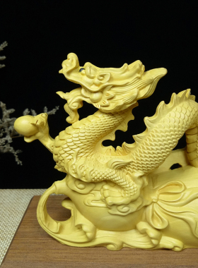 黄杨木龙十二生肖桌面摆件木头木雕龙实木雕刻汽车装饰摆件五爪龙