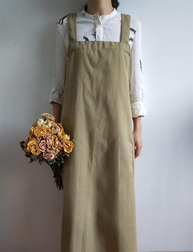 文艺宽松随性长款棉麻围裙防油污罩衣家居烘焙花艺绘画服多色,淘宝优惠券,粉丝福利购,淘宝优惠卷