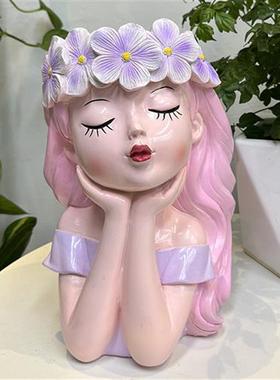 小桔的花园生活 可爱少女树脂摆件吊篮多肉装饰花园别墅阳台