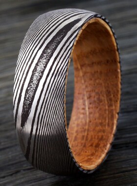 8mm Mens Black Tungsten Wedding Band with Damascus Steel Tex