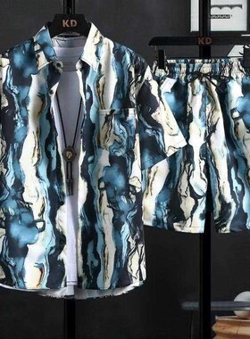 New men's printed shirt sets, high quality fashion