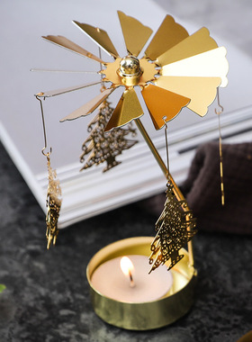 香薰蜡烛托台少女心金色走马灯会旋转可晚餐气氛布置木马室内浪漫