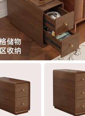 全实木沙发边几柜小桌子中古风小户型客厅可移动极窄侧边柜茶几桌