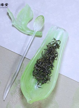 心缘堂琉璃粉彩合一.茶则茶道配件荷叶岩石纹理茶荷茶席布置摆件