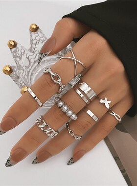 10Pcs/Set Bohemian Geometric Metal Ring Set Womens Vintage
