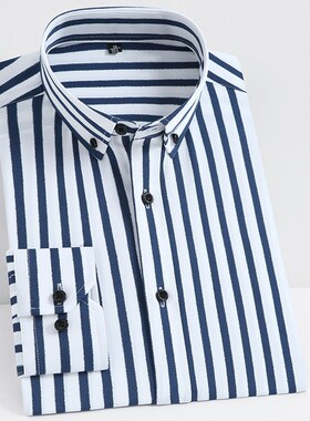 Men's Non-iron Stretch Long Sleeve Striped Dress Shirts