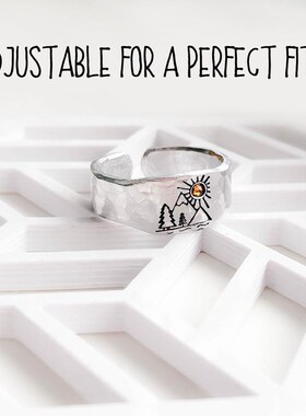 Vintage Ring Forest Mountain Sunset Nature Landscape Carved