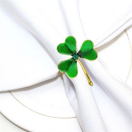 6 Pcs Green Shamrock Napkin Rings Alloy St Patricks Day - 图0