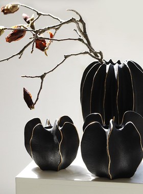 202杨桃陶瓷花瓶描金摆件工艺品酒店玄关装水桌面创意花插