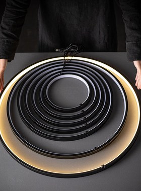 单灯圈圆形背景灯圆环灯客厅LED光圈灯佛龛神台发光环形金色黑色