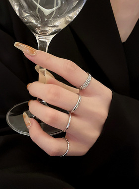 韩国新款轻奢小众设计感开口可调节戒指女in网红同款四件套手饰