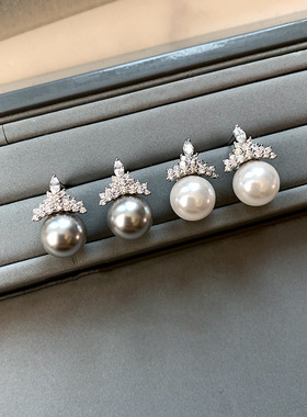 玻璃澳白珍珠耳钉女冰雪女王项链轻奢小众高级感锁骨链颈链