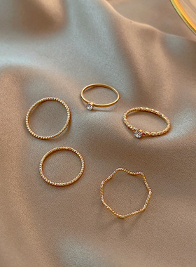 个性嘻哈风戒指创意五件套关节戒指环简约新潮时尚尾戒学生女饰品