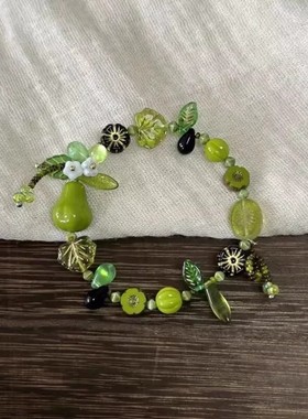 新款绿色串珠自然植物系设计手链手串小众高级感森系项链戒指女潮