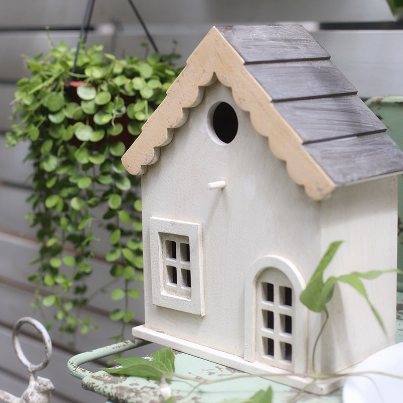 复古白色小房子木头鸟巢家居装饰鸟窝摆件花园杂货鸟屋庭院挂饰,淘宝优惠券,粉丝福利购,淘宝优惠卷