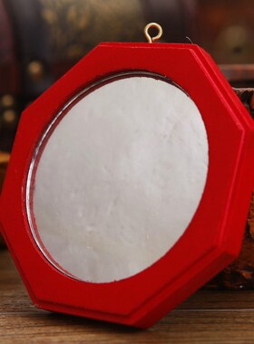 妙如意 红色镜挂件八角桃木玻璃镜凸镜凹镜家用门口装饰品