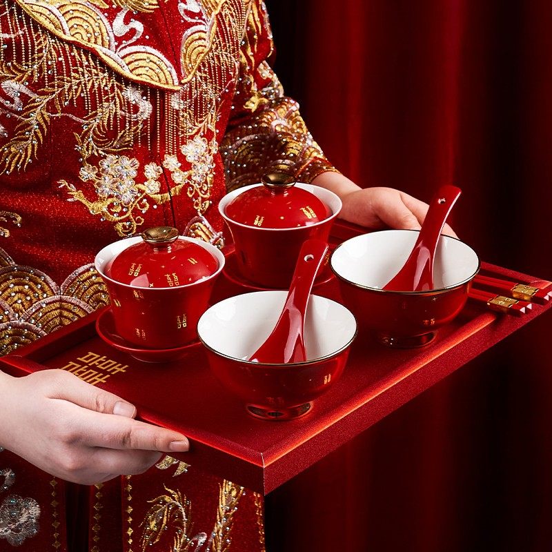 婚庆女方陪嫁用品大全喜碗敬茶杯子结婚礼改口喜杯对杯对碗筷装,淘宝优惠券,粉丝福利购,淘宝优惠卷