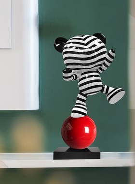 电镀银条纹熊卡通摆件杂技熊客厅样板房间电视柜橱窗创意装饰品