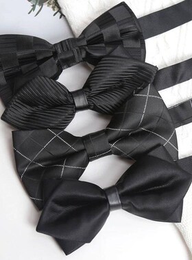 New Classic Bow Ties for Men Solid Stripe Black Pearl Bowtie
