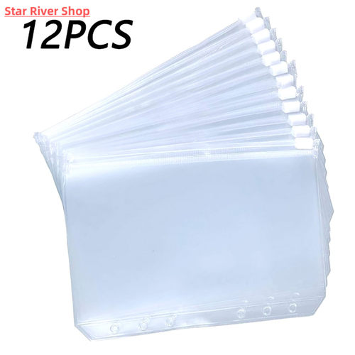 12PCS Convenient Clear PVC A5 A6 A7 Binder Pockets Clear Zip - 图0