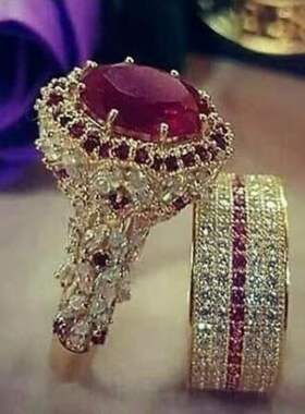 2 pcs/set Temperament Crystal Cubic Zirconia Rings Set For W