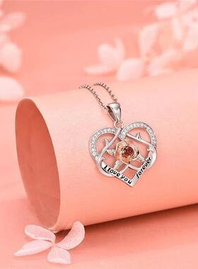 Exquisite Fashion I Love You Forever Heart-shape Rose Neckla