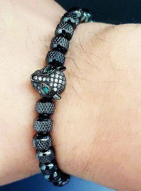 Luxury Stainless Steel Beads Beaded Leopard Head Man