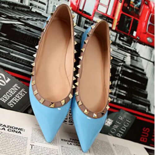 Lady Shiny Patent Leather Flats With Rivets High Quality Fas - 图3