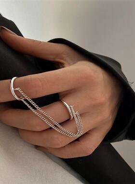 2023 Fashion Punk Chain Double Ring Set Women Hip Hop Open R