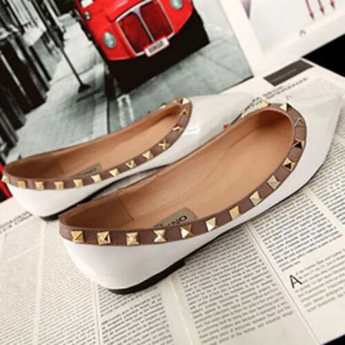 Lady Shiny Patent Leather Flats With Rivets High Quality Fas - 图2
