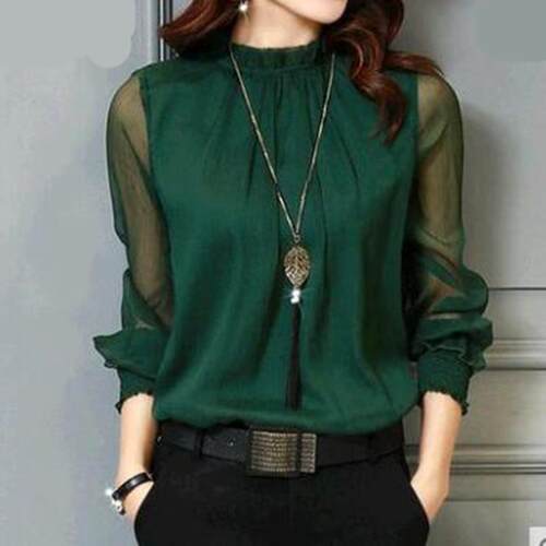 Chiffon Blouse New Women Tops Long Sleeve Stand Neck Work We - 图0