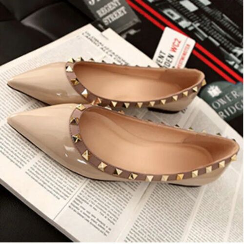 Lady Shiny Patent Leather Flats With Rivets High Quality Fas - 图1