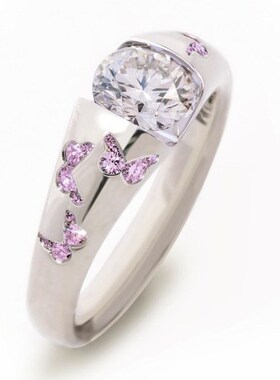 Creative Women Fashion Butterfly Ring Silver Color Inlaid Wh