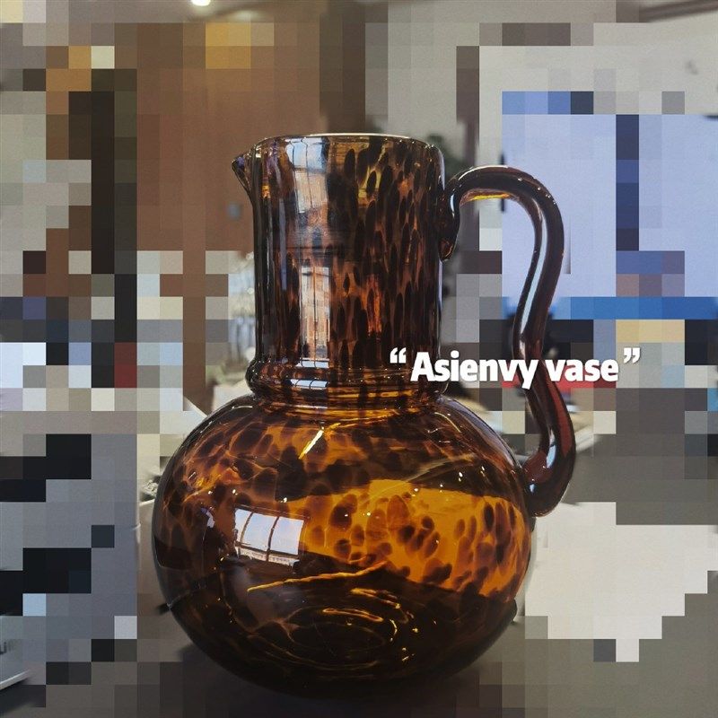 出口欧美单手工制作豹纹斑点焦糖彩色玻璃花瓶单耳壶形插花器摆件,淘宝优惠券,粉丝福利购,淘宝优惠卷