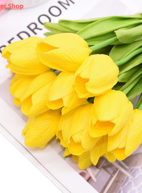 10pcs Artificial Tulip Flowers White Yellow Real Touch Tulip